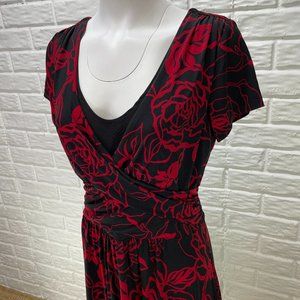 Signature by Robbie Bee Wrapped Bodice Black and Red Dress